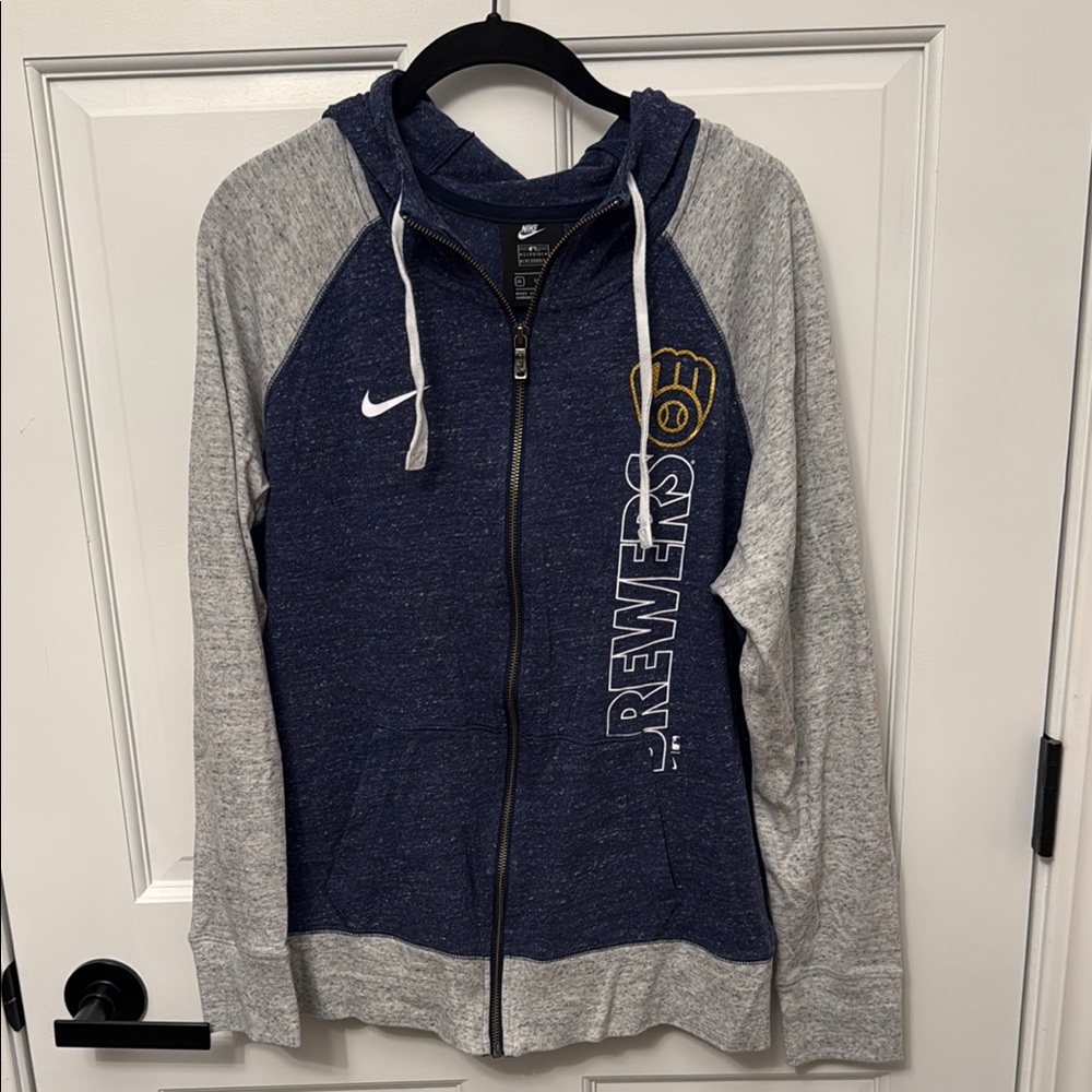 Nike Navy and Heather Gray Brewers Zip-Up Hoodie